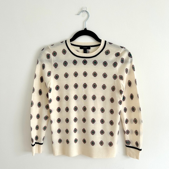 J. Crew Cream Sweater with Black and Red Pattern - Picture 1 of 10